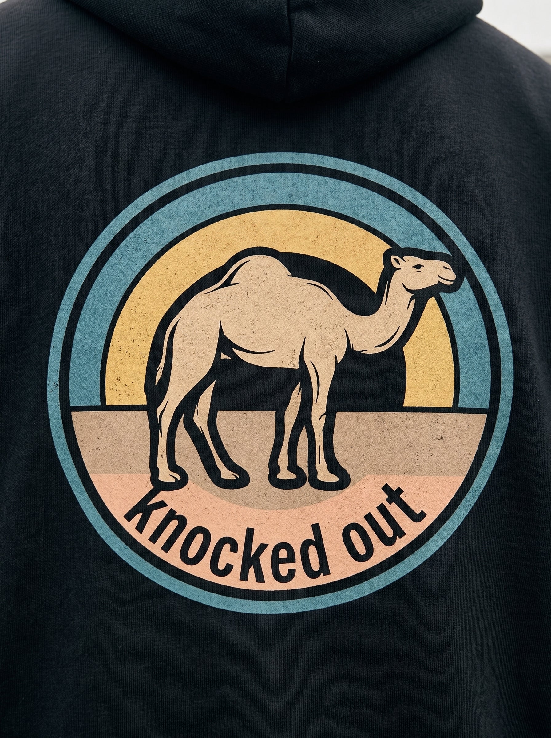Mens Knocked Out Hoodie - Retro Circular Badge Graphic