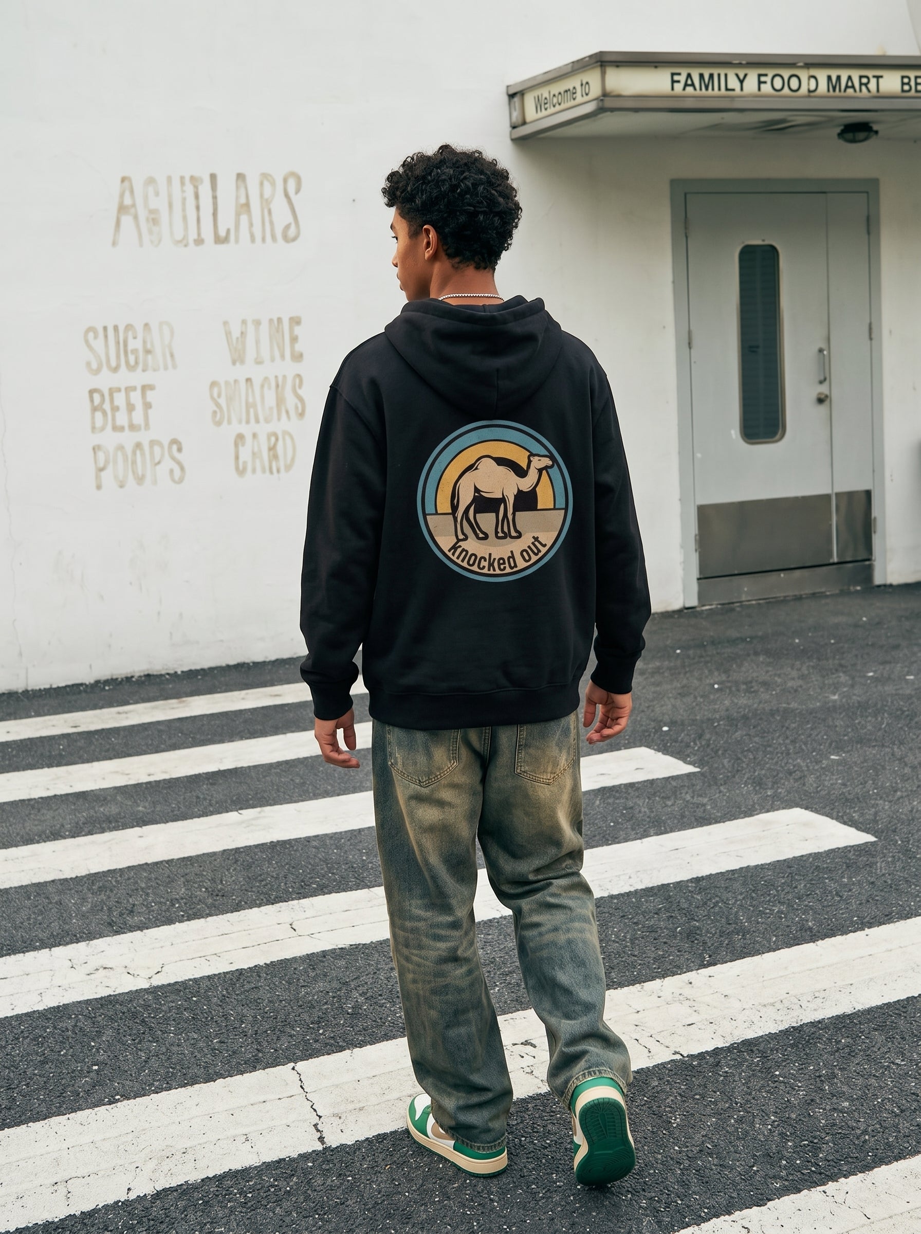 Mens Knocked Out Hoodie - Retro Circular Badge Graphic