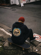 Mens Knocked Out Hoodie - Retro Circular Badge Graphic