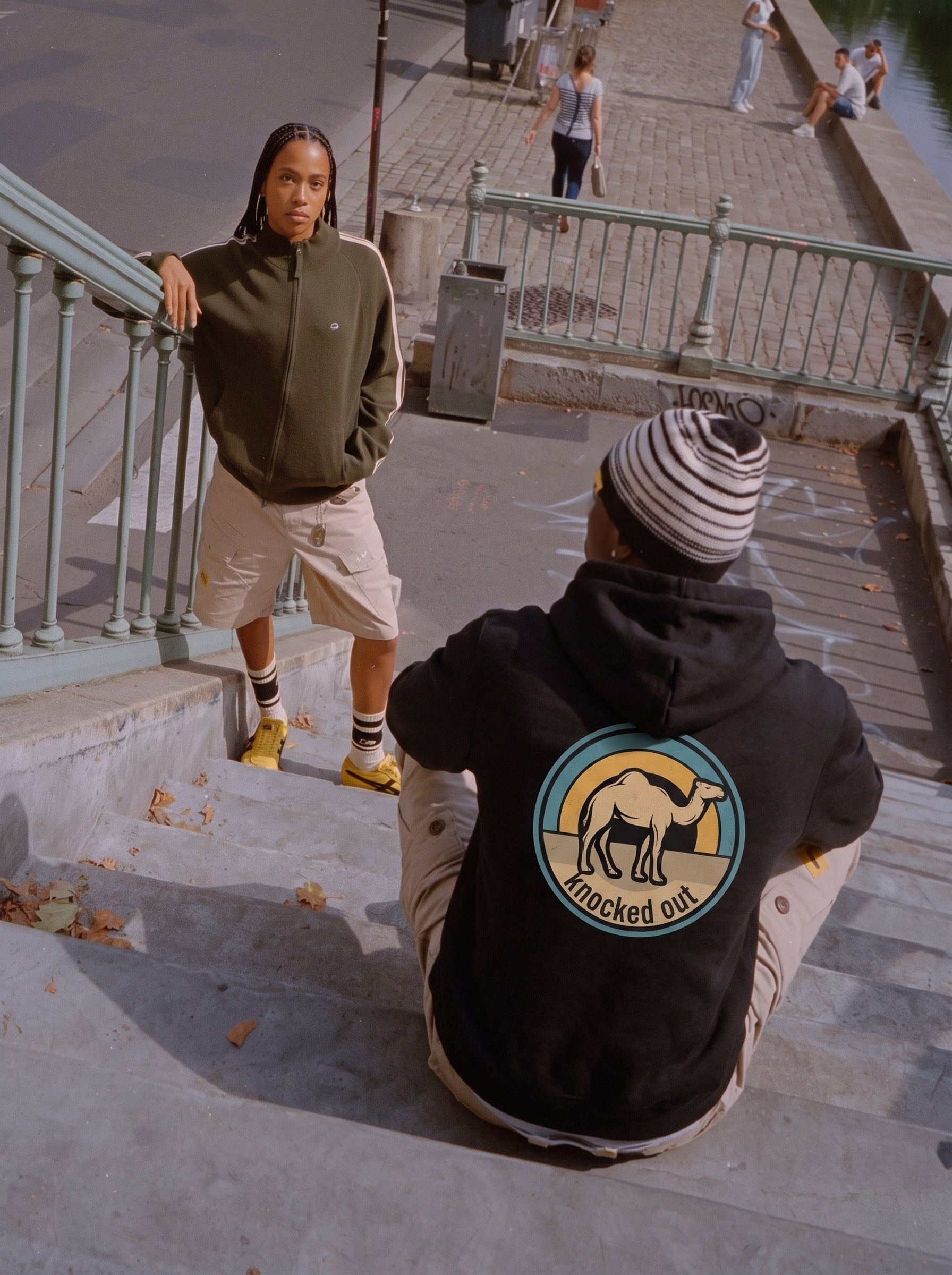 Mens Knocked Out Hoodie - Retro Circular Badge Graphic