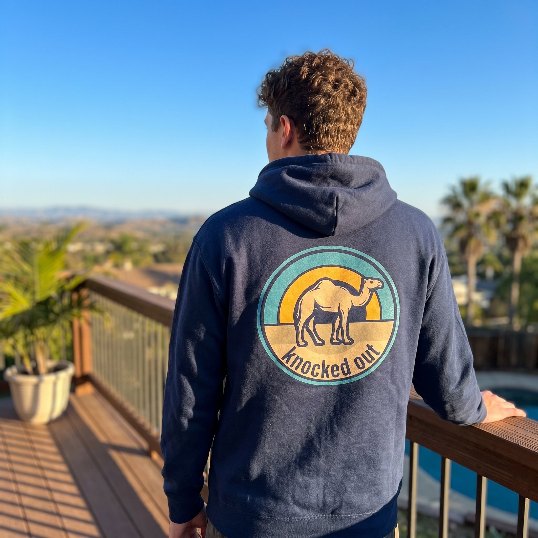 Mens Knocked Out Hoodie - Retro Circular Badge Graphic