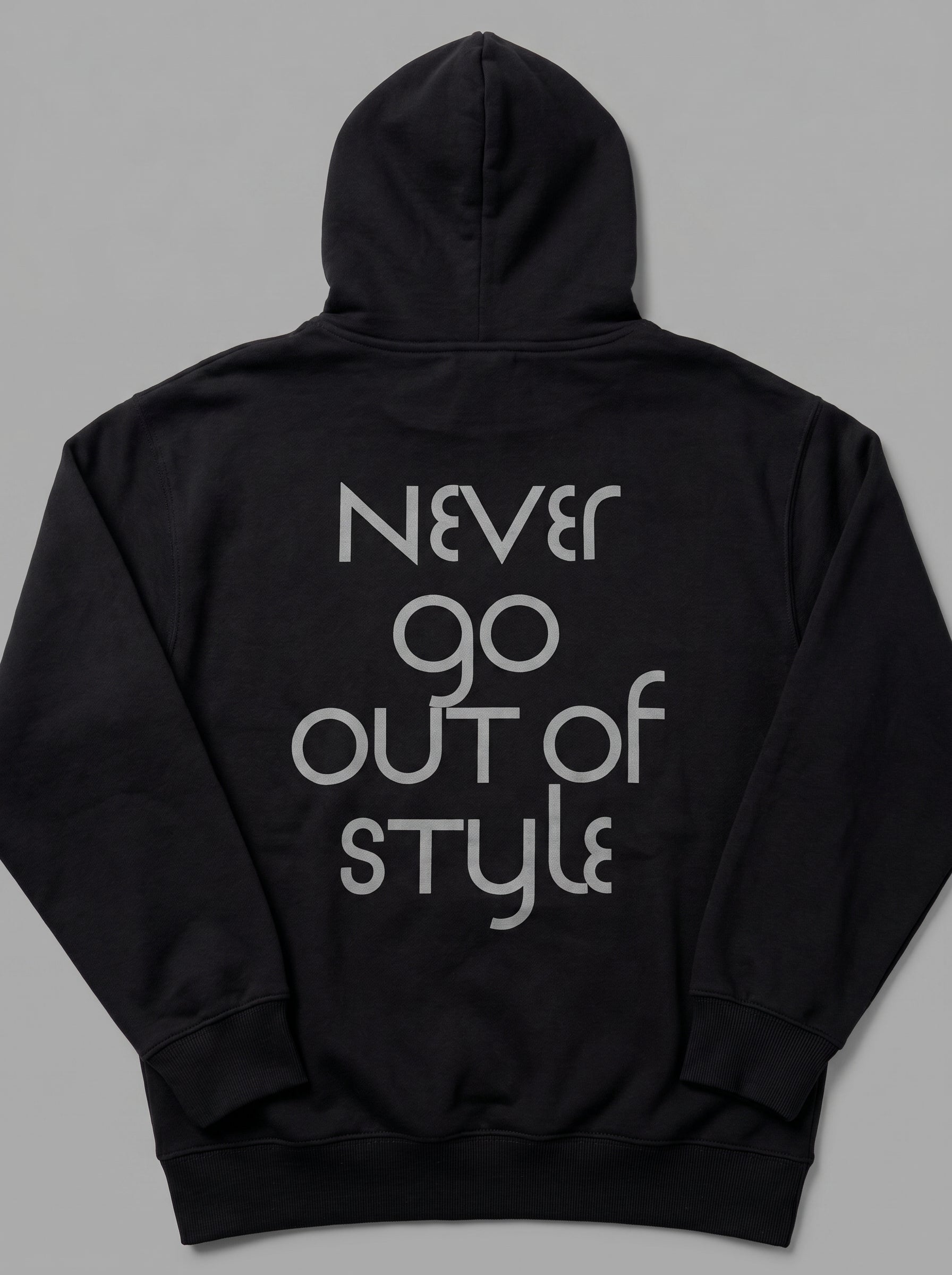 Men's Oversized Black Graphic Hoodie - "Never Go Out of Style" Pullover