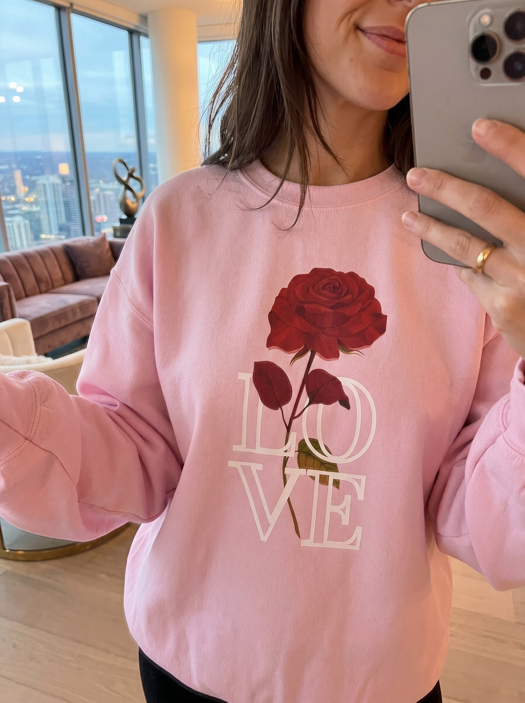 Women's Love Rose Graphic Sweatshirt | Retro Oversized Pullover