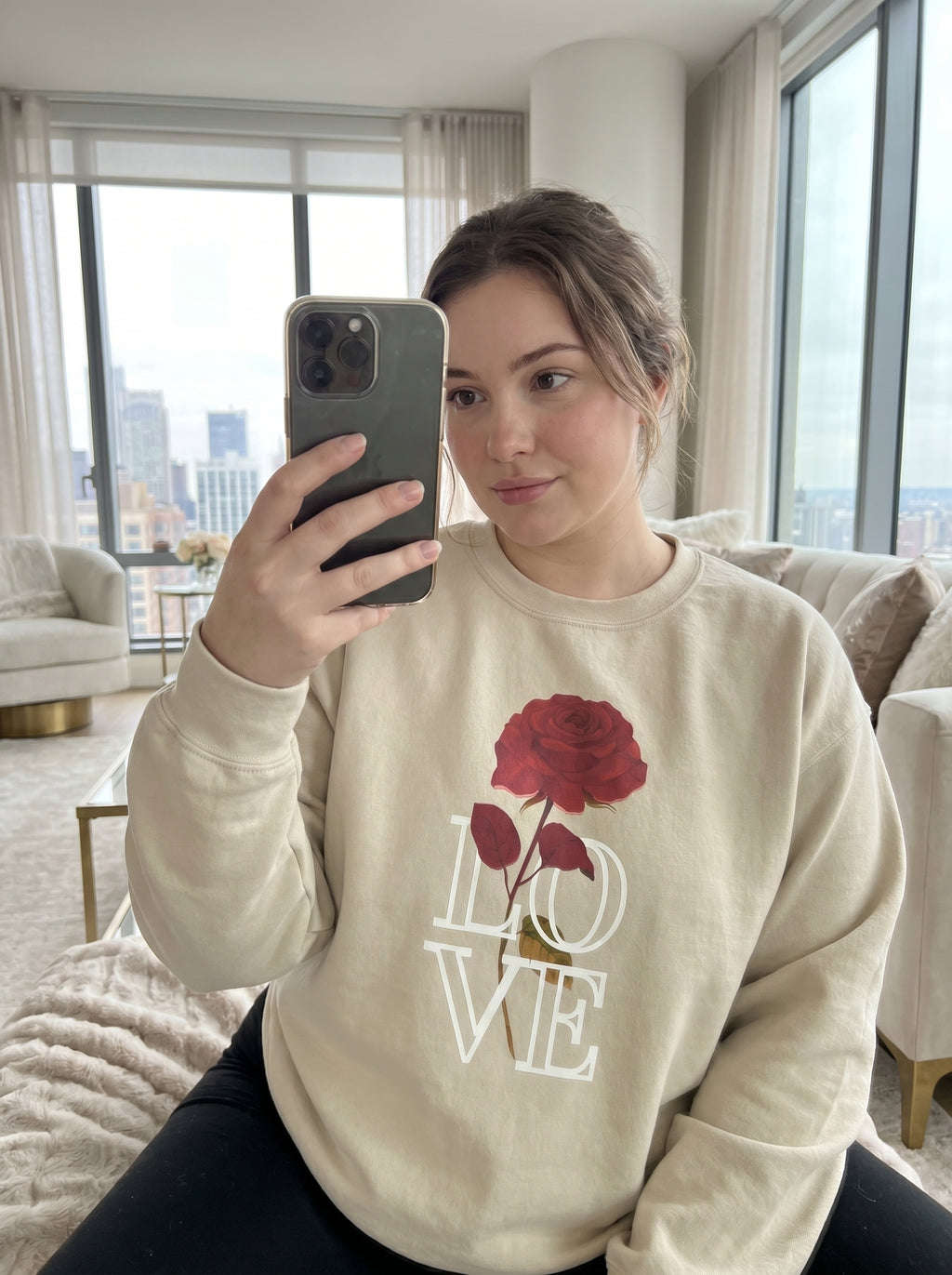 Women's Love Rose Graphic Sweatshirt | Retro Oversized Pullover
