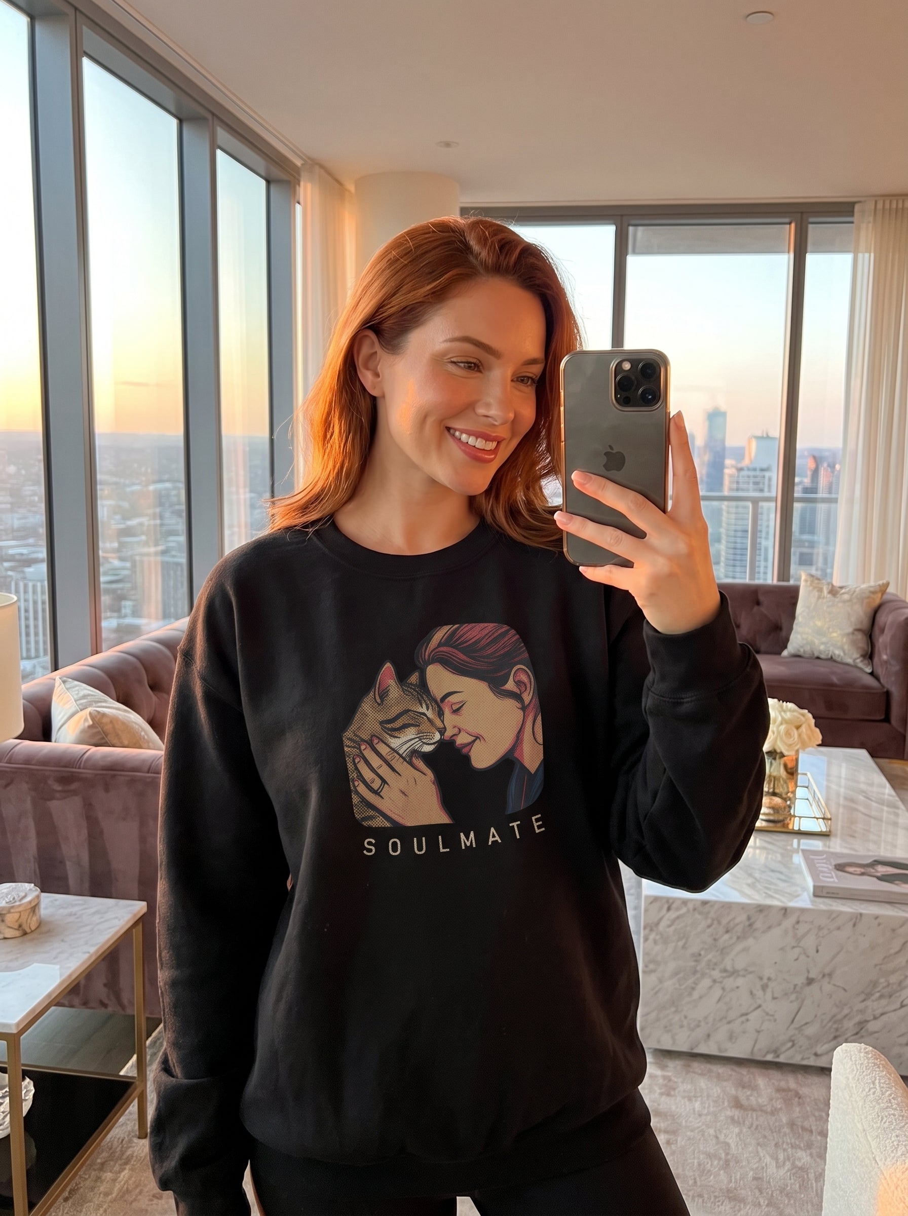 Vintage Cat Soulmate Crewneck Sweatshirt - Unisex - Oversized Fit - Fleece Interior