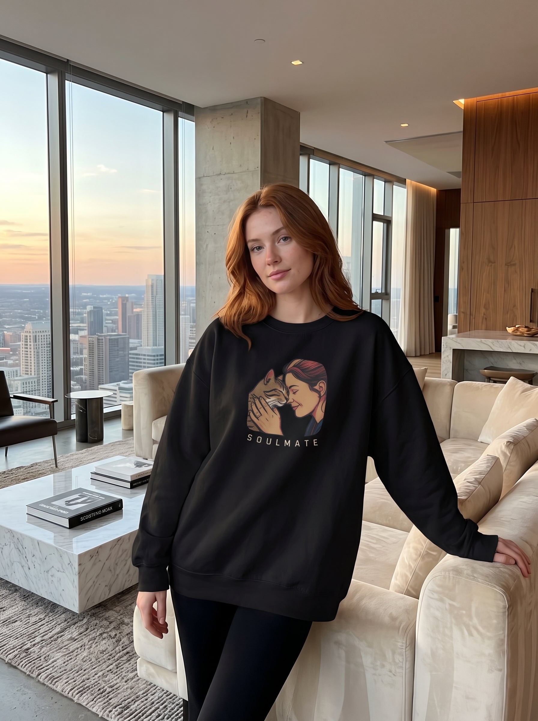 Vintage Cat Soulmate Crewneck Sweatshirt - Unisex - Oversized Fit - Fleece Interior