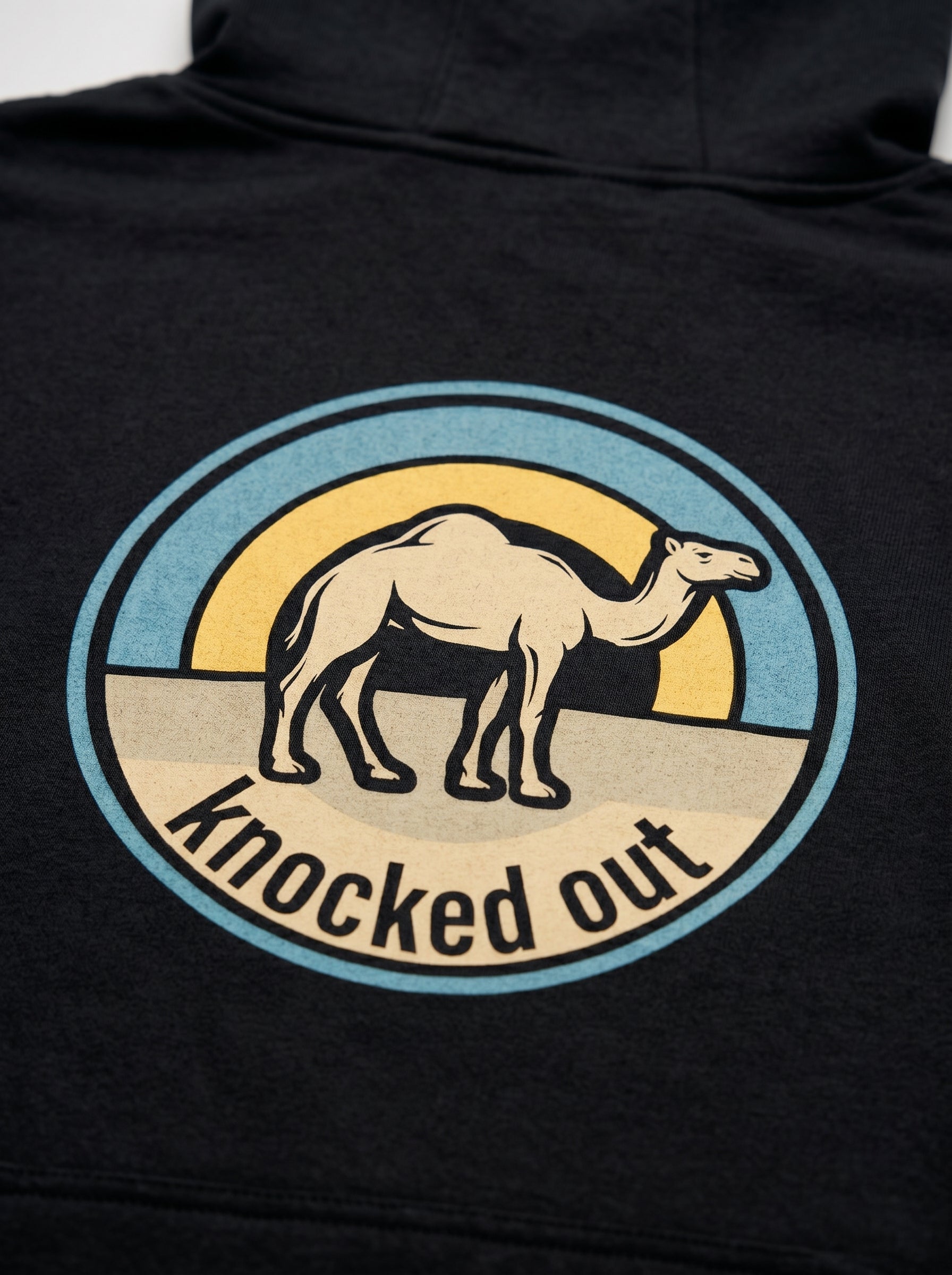Mens Knocked Out Hoodie - Retro Circular Badge Graphic