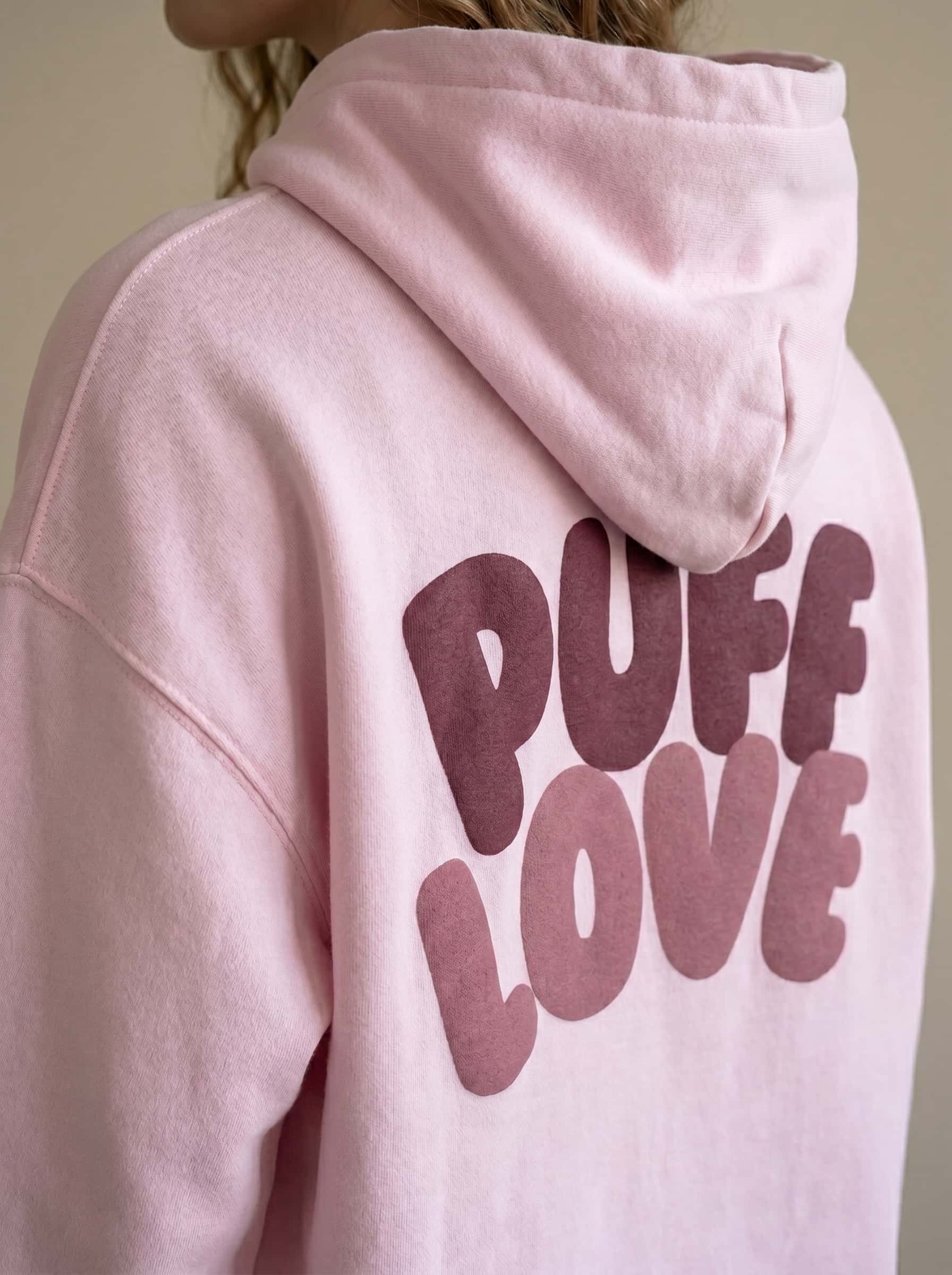 Women's Oversized Graphic Hoodie - Pink Puff Love Vintage Pullover