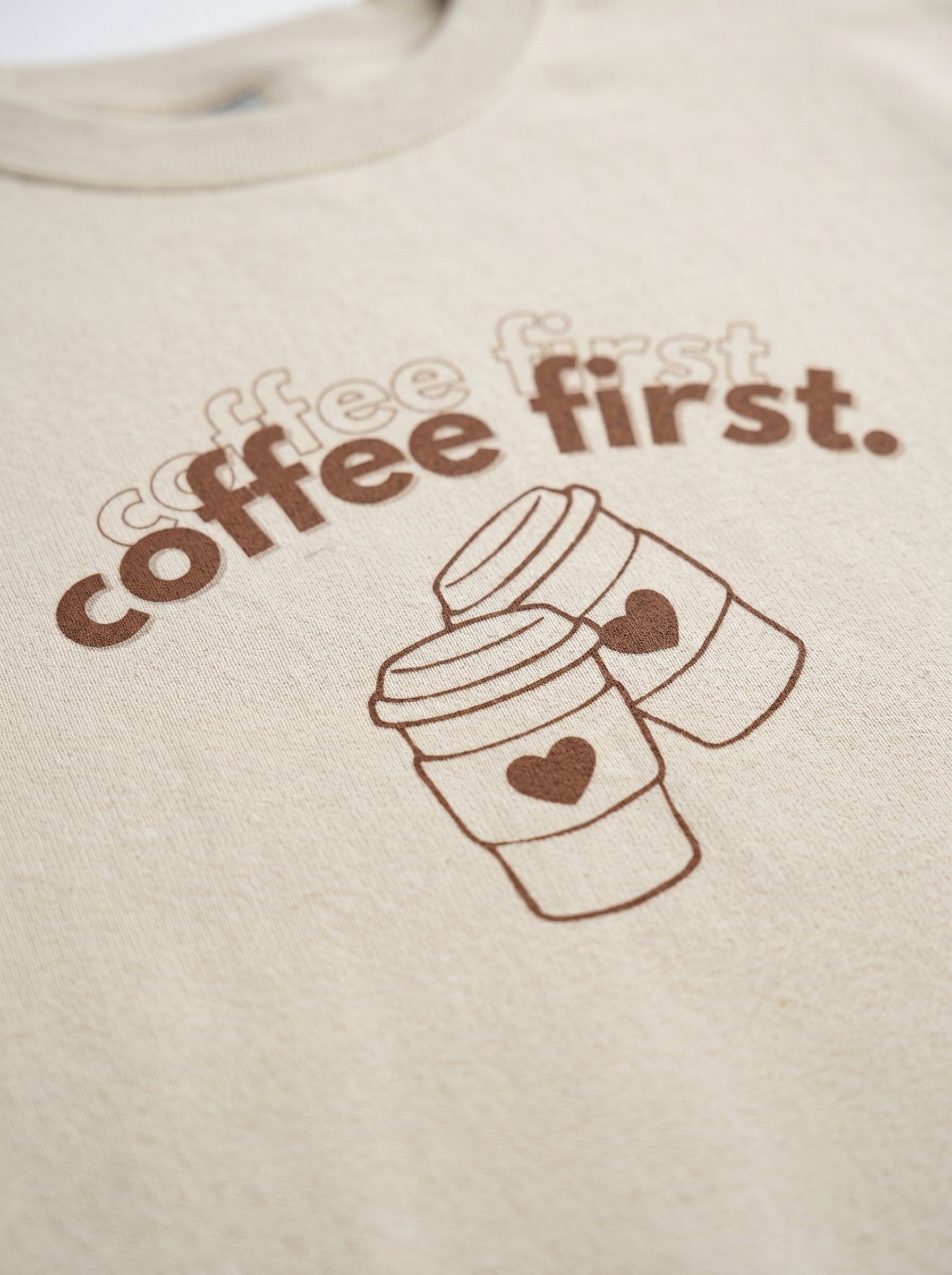 Women's Coffee First Graphic Crewneck - Retro Oversized Pullover Sweatshirt