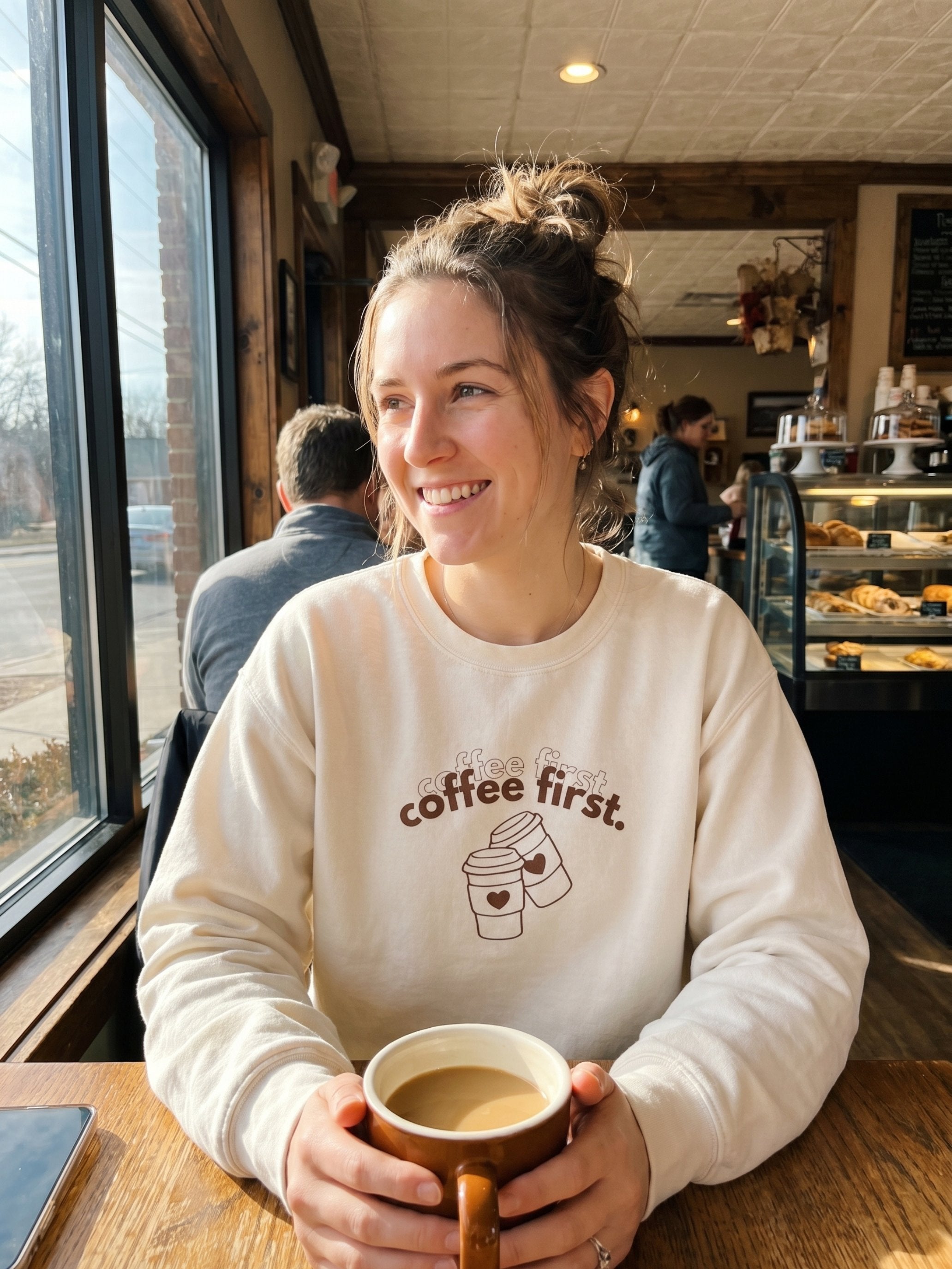 Women's Aesthetic Coffee Graphic Crewneck - Retro Oversized