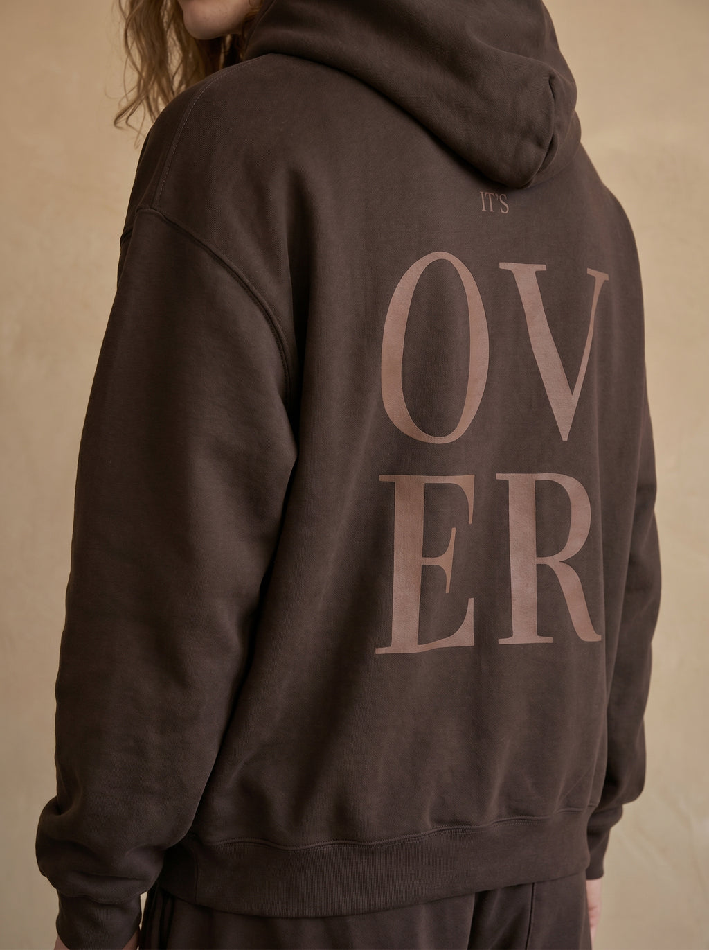 Men's Oversized Dark Brown Hoodie - "Its Over" Retro Typography Pullover