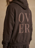 Men's Oversized Dark Brown Hoodie - "Its Over" Retro Typography Pullover